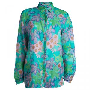 Etro Green Floral Printed Long Sleeve Button Front Shirt L