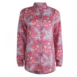 Pre Owned Etro Pink Ramie Floral Paisley Printed Button Down Shirt L