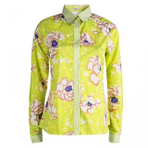 Pre Owned Etro Lime Green Floral Printed Long Sleeve Button Front Shirt M