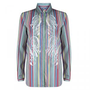 Etro Multicolor Striped Printed Cotton Long Sleeve Shirt M