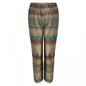Etro Beige Aztec Printed Textured Fringed Bottom Trousers S