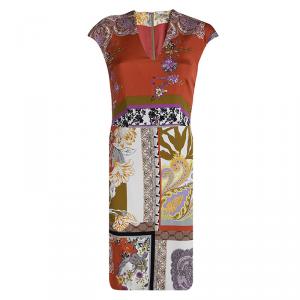 Pre Owned Etro Multicolor Printed Cap Sleeve Sheath Dress S