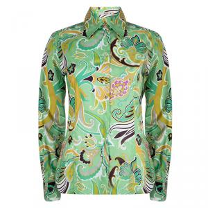 Pre Owned Etro Light Green Floral Printed Long Sleeve Button Front Shirt M
