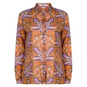Pre Owned Etro Orange Paisley Printed Long Sleeve Button Front Shirt M