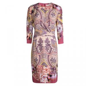 Etro Multicolor Printed Silk Draped Front Faux Wrap Dress L