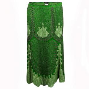 Etro Parrot Green Silk Hand Embellished Beadwork Midi Skirt M