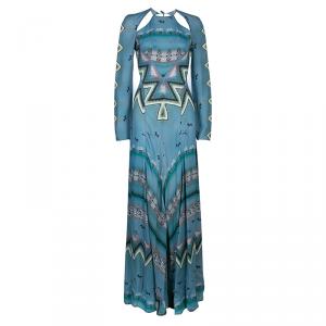 Pre Owned Etro Blue Printed Long Sleeve Maxi Dress S