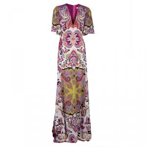 Pre Owned Etro Multicolor Printed Short Sleeve Maxi Dress L