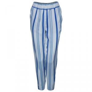 Pre Owned Etro Blue and White Striped Trousers S