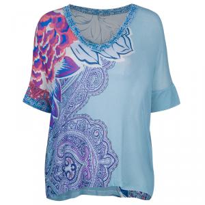 Etro Blue Multicolor Print Short Sleeve Sweater S
