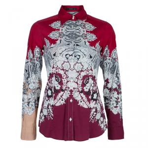 Pre Owned Etro Red Printed Long Sleeve Buttondown Cotton Shirt  S