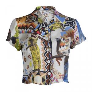  Etro Multicolor Printed Silk Button Down Crop Top M