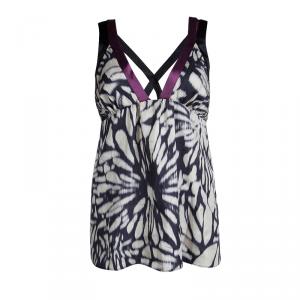 Pre Owned Etro Monochrome Print Silk Cross Strap Top M