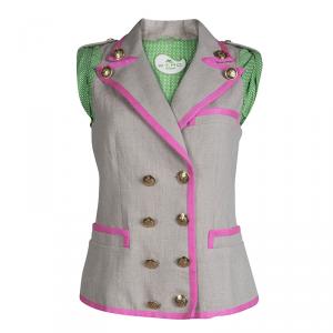Pre Owned Etro Beige Linen Double Breasted Sleeveless Jacket M