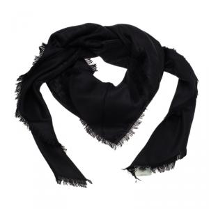 مملوكة مسبقًا Fendi Black FF Monogram Silk, Wool & Murmansky Fur Shawl