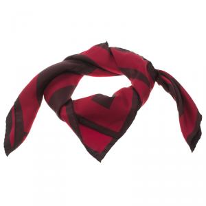 Pre Owned Fendi Red Printed Silk Square Scarf