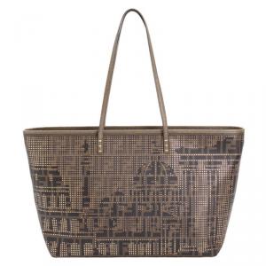 Pre Owned Fendi Tobacco Zucca Coated Canvas Colosseo Roll Tote