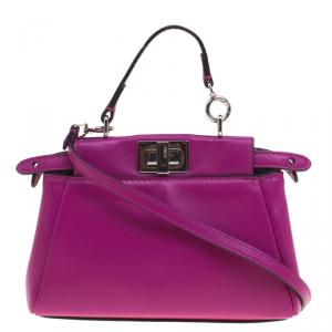 Pre Owned Fendi Fuchsia Leather Micro Peekaboo Bag