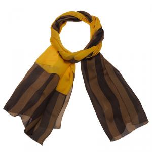 Pre Owned Fendi Brown and Yellow Silk Pequin Print Scarf