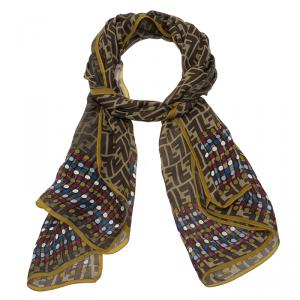 Pre Owned Fendi Brown Zucca Polka Dot Scarf