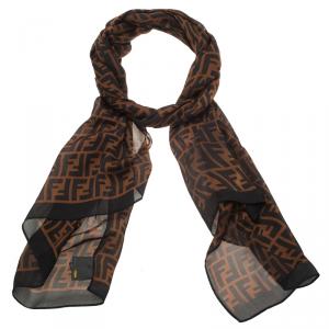 Pre Owned Fendi Brown Zucca Silk Stole