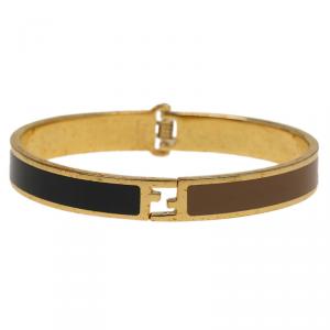 Fendi The Fendista Brown and Black Enamel Gold Tone Bracelet L