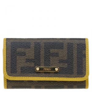 Pre Owned Fendi Yellow/Tobacco Zucca Coated Canvas Key Holder