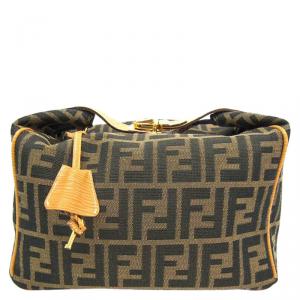 Pre Owned Fendi Tobacco/Yellow Zucca Canvas Vanity Bag