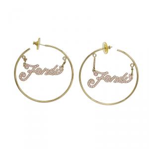 Pre Owned Fendi Fever Pink Enamel Gold Tone Hoop Earrings