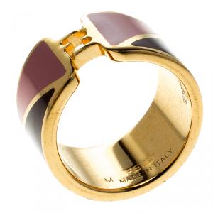 Pre Owned Fendi The Fendista Enamel Gold Tone Band Ring Size 55