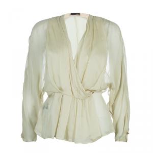 Pre Owned Fendi Beige Crossover Sheer Silk Top S