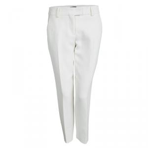 Pre Owned Fendi Off White Cotton High Waist Straight Fit Trousers S
