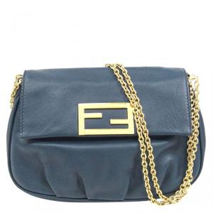 Pre Owned Fendi Navy Blue Leather Fendista Crossbody Bag