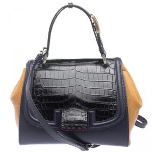 Pre Owned Fendi Multicolor Croc and Leather Silvana Shoulder Bag