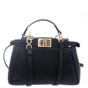 Pre Owned Fendi Black Leather Micro Peekaboo Crossbody Bag