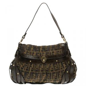 Pre Owned Fendi Tobacco Zucca Canvas Plisse Chef Shoulder Bag
