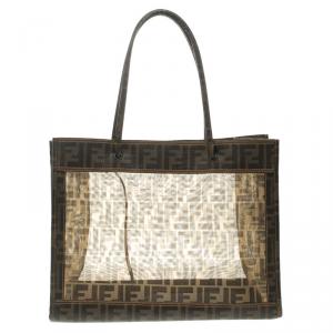 Pre Owned Fendi Tobacco Zucca Mesh Cabas Tote