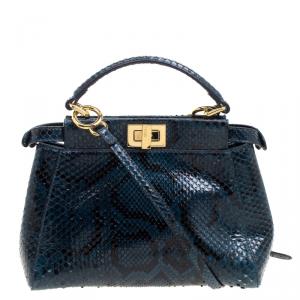 Pre Owned Fendi Blue Python Mini Peekaboo Top Handle Bag
