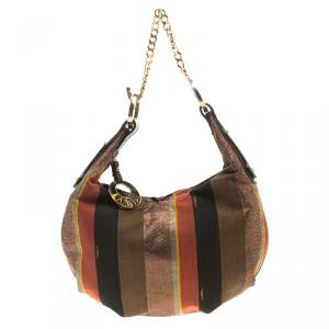 مملوكة مسبقًا Fendi Multicolor Pequin Canvas Chef Chain Hobo