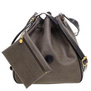 Pre Owned Fendi Brown Coated Canvas Vintage Drawstring Bucket Bag