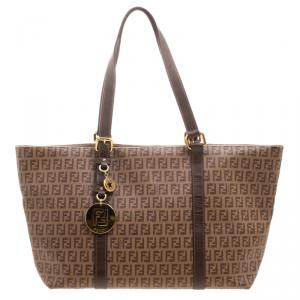 Pre Owned Fendi Brown Zucchino Coated Canvas Superstar Shopping Tote