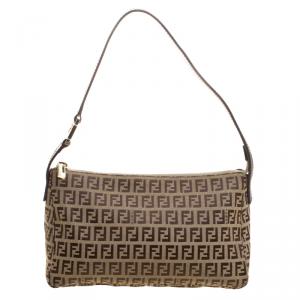 Pre Owned Fendi Brown Zucchino Canvas Shoulder Bag