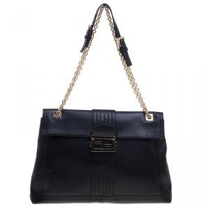 Fendi Black Leather Maxi Baguette Shoulder Bag
