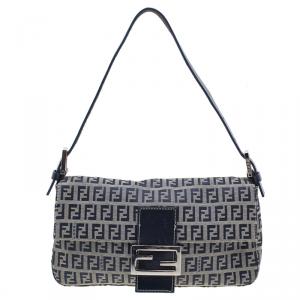 Fendi Black Zucchino Monogram Baguette