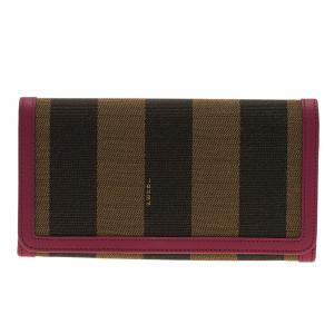 Pre Owned Fendi Burgundy Pequin Continental Wallet