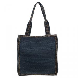 Pre Owned Fendi Black Raffia Shopper Bag