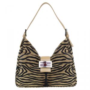 Pre Owned Fendi Zebra Pony Hair Hobo Shoulder Bag