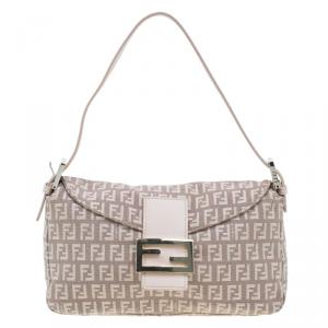 Fendi Pink  Zucchino Canvas Flap Baguette Bag 