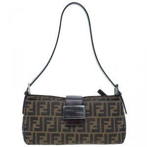 Fendi Brown Tobacco Zucca Long Baguette Shoulder Bag