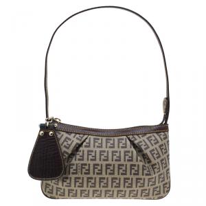 Fendi Zucchino Coated Canvas Baguette Small Shoulder bag